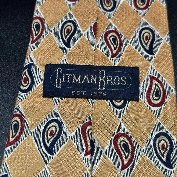 Gitman Bros Tie Men's 59" Length 4" Width Yellow Paisley Print 100% Pure Silk - Picture 4 of 6